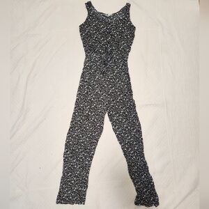 3/$20 Basic Editions Black and Blue Floral Jumpsuit